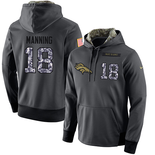 NFL Men's Nike Denver Broncos #18 Peyton Manning Stitched Black Anthracite Salute to Service Player Performance Hoodie - Click Image to Close